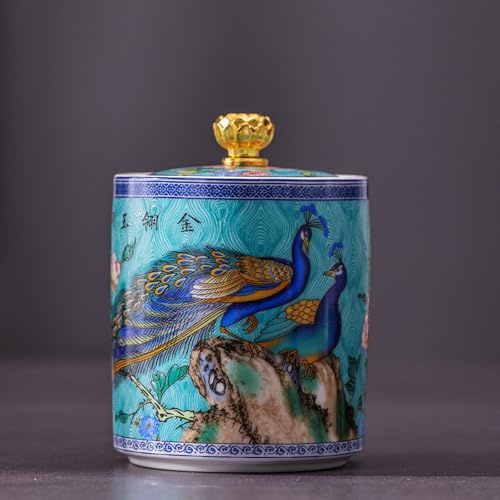 XYUERU Chinesische Keramik, Pfau Vorratsdosen aus Emaille mit Deckel, Teedose, Für Tee, Kaffee, Gewürze Und Süßigkeiten(Green,S)