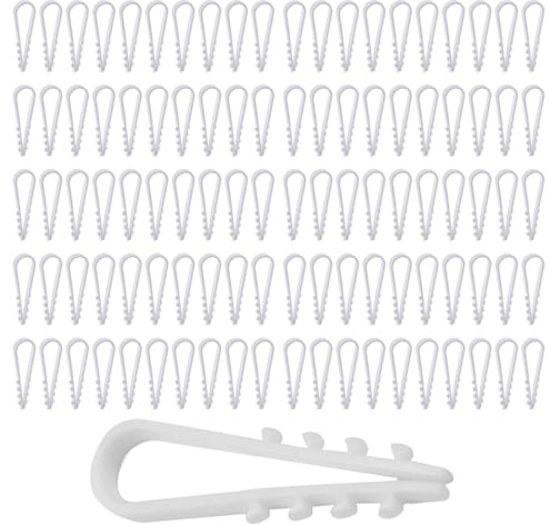 KEQAR 100 Stück Steckschlaufe Schlaufendübel Kabelschelle U-förmiges Nylon Dübelklemmschelle Stecklaschen für Kabelbefestigung (Spannbereich 6-20mm) (Weiß)