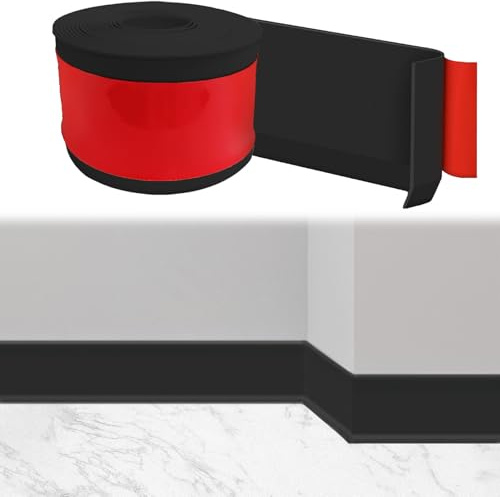 Plinthe souple autocollante en PVC noire - 10 cm x 10 m - Plinthe souple autocollante - Pour cuisine, salle de bain et salon
