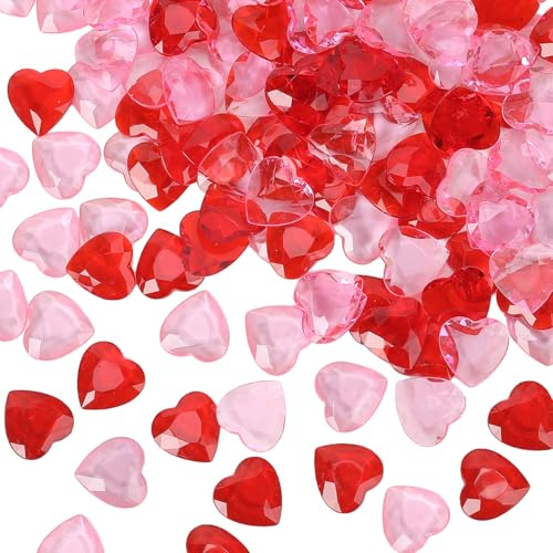 Valentines Day Acrylic Heart 120 Pcs Red and Pink Hearts Shaped Gems Crystals for Table Decoration, Valentine Hearts Vase Filler for DIY Crafts, Valentine's Day Wedding Table Scatter Decoration