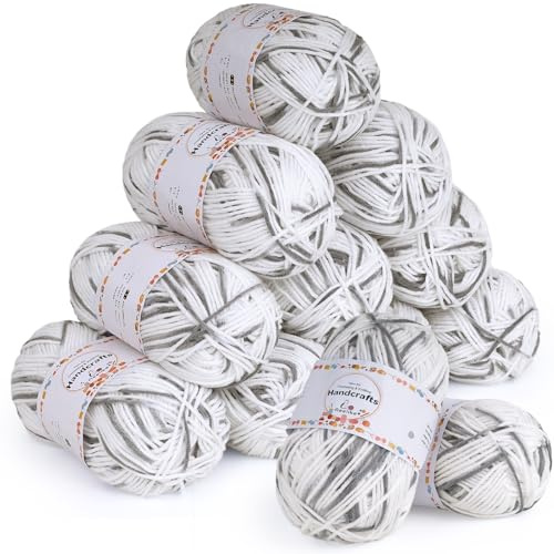 Aeelike Farbverlaufs Wolle Set, 12 × 50g Babywolle zum Stricken Weich, Grauweiß