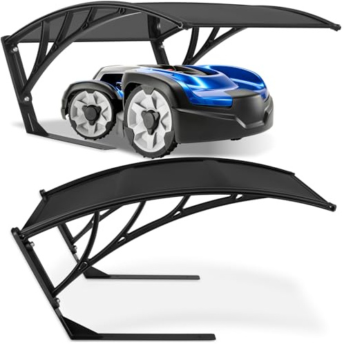 tectake® witterungsbeständige, stabile Mähroboter Garage, 81 x 100 x 48 cm, große Grundfläche, gewölbtes Dach für Wasserablauf, Überdachung UV und Wind Schutz Bodenverankerung - schwarz