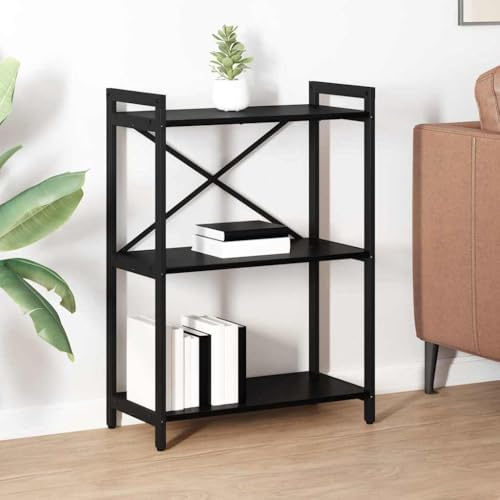 Foknhdi Libreria nera rovere 60 x 30 x 85 cm scaffale con gradini, materiale in legno di peso 60 kg, design industriale moderno per soggiorno, ufficio, corridoio