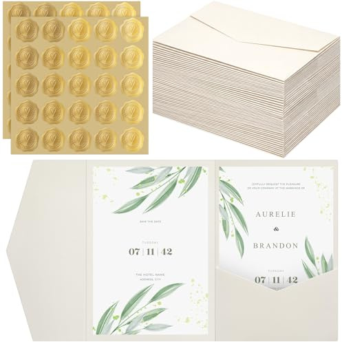 Tenare Papier Pocketfold Umschläge, Gebrochenes Weiß, 50 Stück