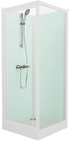 Cabine de douche d'angle complète KINEPRIME Glass porte pivotante receveur 90x90 hauteur 9 cm mitigeur thermostatique verre transparent