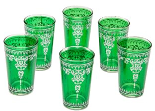 6er Set Marokkanische Teegläser Marrakesch Grün Gläser aus Glas 9 cm