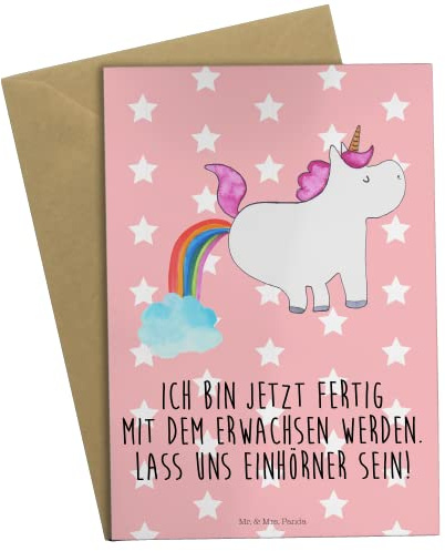 Mr. & Mrs. Panda Grußkarte Einhorn Pupsen - Geschenk, kommunionskarte, Unicorn, Lustig, osterkarten, Klappkarte, vatertagskarte, Freundin, einladungskarten, Spaß, Regenbogen, weihnachtskarten