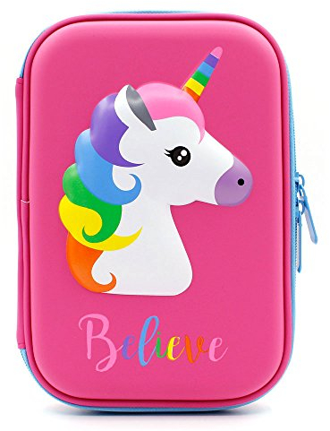 Federmäppchen mit niedlichem Einhorn-Motiv, Federtasche mit mehreren Fächern, Kosmetiktasche für Mädchen, Etui hot pink