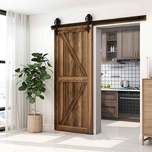 228cm/7.5FT Innentüren Scheunentor Hardware schwarz Stahl Schiebetür Track Roller Set,Laufschiene Schiebetürbeschlag/sliding barn door hardware big wheel
