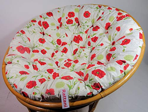 Rattani - Polster, Kissen, Auflage, Ersatzpolster für Rattan Papasansessel, Stoff Red Flower, D 120 cm, Made in EU