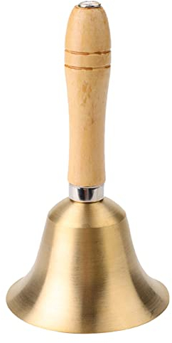 Kupferglocke mit Holzgriff, 15cm Polierte Handglocke für Spiele/Unterricht/Haushalt, Lauter Klang durch Rauhe Innenfläche (Gold, 135g)