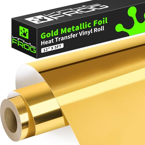 VINYL FROG HTV Vinyl-Rolle, Metallic-Folie, 30,5 x 155 cm, goldfarben, verchromt, zum Aufbügeln, Vinyl, einfach zu schneiden und zu Unkraut DIY Heat Press Design für T-Shirts