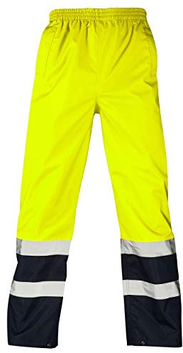 Hi Vis Over Trousers Waterproof Safety Work Wear Pants Overtrousers (M, Yellow/Navy)