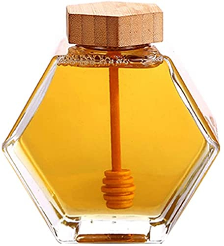 MAGICVOGEL Glas Honigtopf Honigbehälter Honigspender mit Holz Honiglöffel und Deckel Marmeladengläser Sirupgläser Honig Aufbewahrung (380ml)