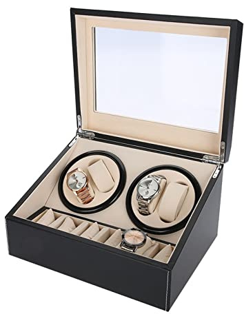 Caja giratoria automática para relojes con espacio adicional, giratorio, para 4+6 relojes, temporizador silencioso, funciona silenciosamente con motor silencioso (negro)