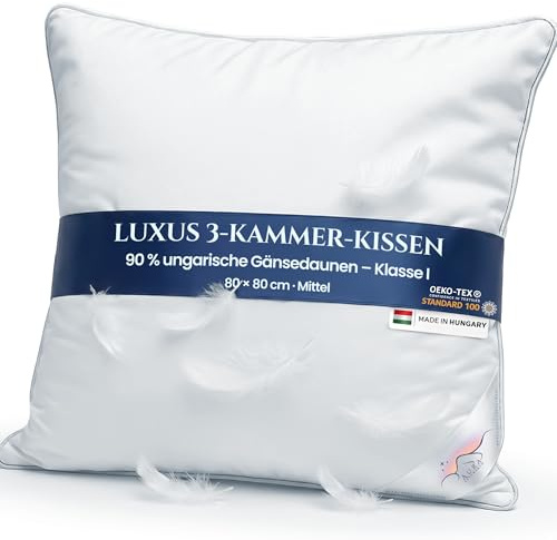 Aura® Luxury 3-chamber pillow 80 x 80 cm, medium, outer: 90% Hungarian Class I down, inner: goose feathers, Oeko-Tex 100, exclusive 100% cotton cover Down pillow
