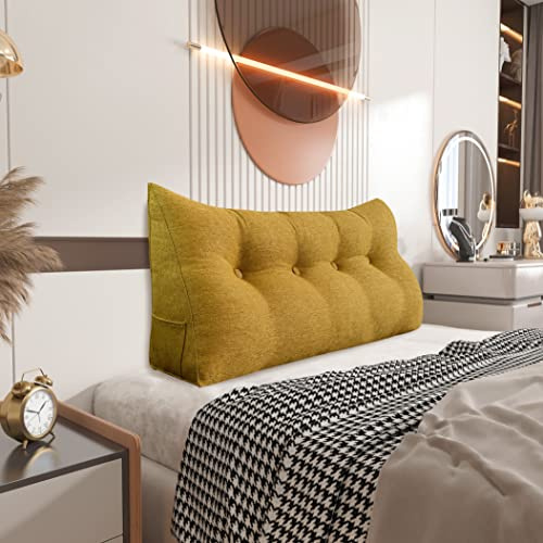 Johnear Rückenkissen Keilkissen Bett Lesekissen，Rückenlehne Kissen für Sofa Lendenkissen Bettkopfteil, Großes Dreieckige Bettkeil Bücherkissen Stützkissen (Gelb，120cm)