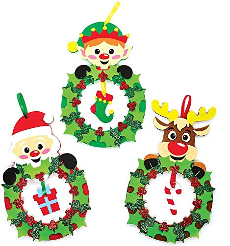 Baker Ross FX214 Ghirlanda di Natale in Gommapiuma con Agrifoglio e Bacche - Confezione di 3, Decorazione Natalizia per Bambini