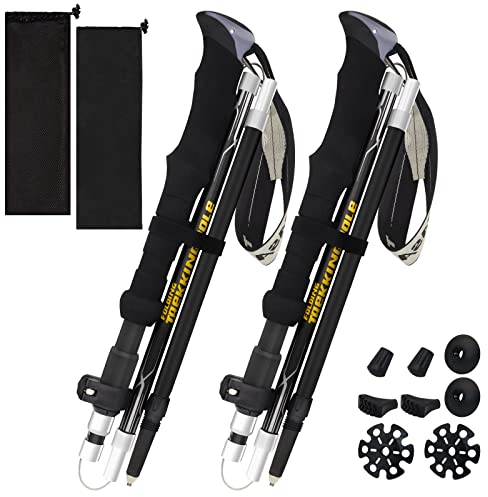 HUGSEE Wanderstöcke - Nordic Walking Stöcke Damen und Herren,Faltbar wanderstöcke Teleskop 110-135cm,Ultraleichte Trekkingstöcke aus Aluminium,Klemmverschluss mit 4 Paar Gummipuffers für Trekking