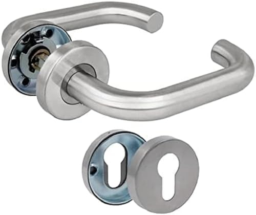 Amig - Jeu de poignées avec rosette pour portes | Mod. 3RBX | 140 x Ø19 mm | Carré de 8 mm | Design élégant et simple | Acier inoxydable argenté mat