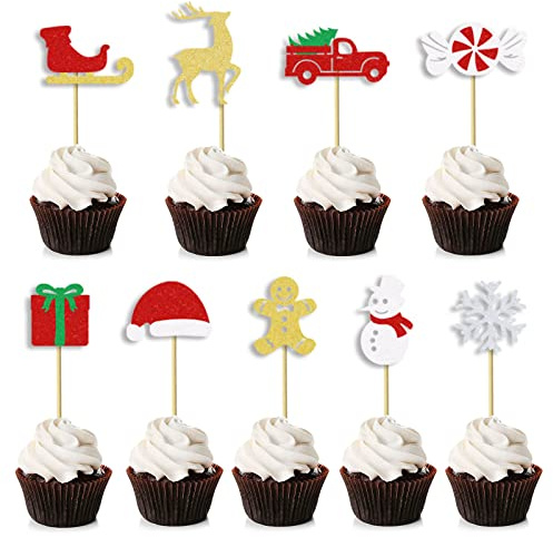 Bymivofun 27 Pcs Weihnachts kuchen Topper, Weihnachts Cupcake Topper, für Weihnachtskuchen Dekorationen Weihnachtsfeiertagsbedarf