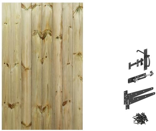 Made to Measure 5ft Wooden Garden Gate, Suffolk Latch Fixing Kit, Custom T&G Fully Framed Flat Top Treated Timber Door for Outdoor Pathway Home Access, MAX 150cm High x MAX 90cm Wide