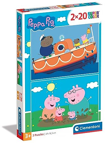 Clementoni - 24797 - Supercolor Puzzle - Peppa Pig - 2 Puzzle Mit 20 Teile Ab 3 Jahren, Buntes Kinderpuzzle Mit Besonderer Leuchtkraft & Farbintensität, Geschicklichkeitsspiel Für Kinder