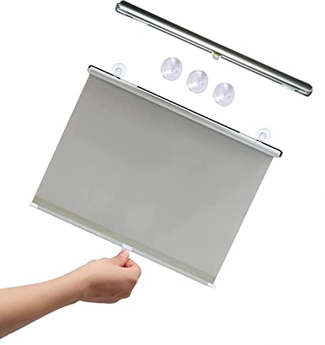 KGUDYS Roller blinds with suction cups,retractable suction cup roller shades,portable blackout curtains,no drilling,privacy roller blinds for office,home,12 sizes,Grey-35x125cm/14x49in
