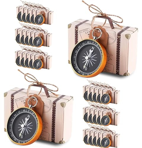 30 Stück Premium Mini Kompass Gastgeschenke Kreative Themenhochzeit für Gäste mit Kraftanhänger und Jute-Schnur Hochzeit Reise Thema Party Dekorationen nautische Weihnachtsschmuck