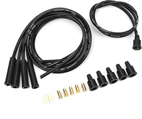 8mm Filo Metallo Silicone Ad Alte Prestazioni Cavo Candela 1m Lunghezza Alta Efficienza Accensione Stabile Set per 4 Cilindri Auto D'Epoca (Nero)