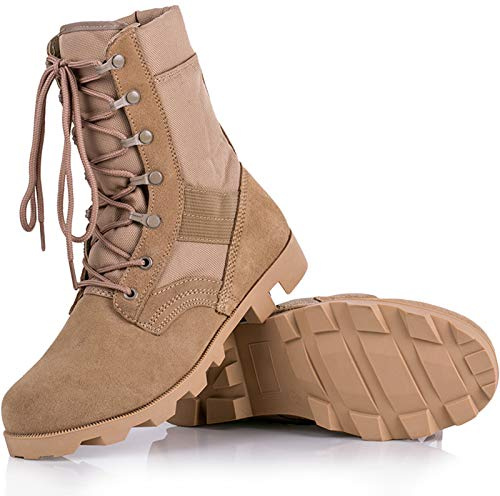 QAXZESA de los Hombres Ultraligero Respirable Militar Botas Exterior Desierto Botines tácticos Botas de Combate Bota de Patrulla del ejército Zapatos de policía de Seguridad,Sand color-42