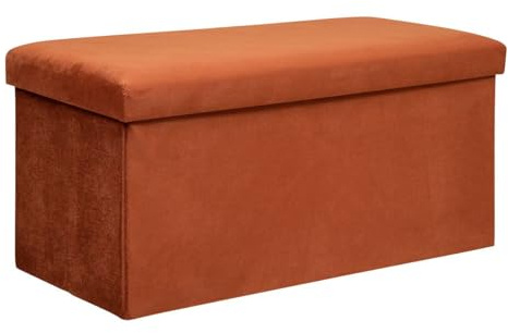 Paris Prix Atmosphera Créateur d'intérieur - Banquette Coffre Pliable en Velours Lilou 76cm Terracotta