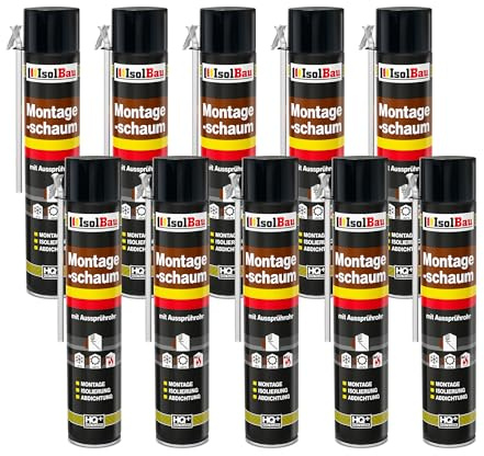 Isolbau Bauschaum B2 Montageschaum mit Aussprührohr - PU-Pistolenschaum Adapterschaum für Montage, Isolierung, Abdichtung, Innen & Außen - 10 x 750 ml