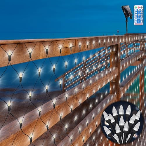 CERIAL Lichternetz Außen Solar 3X2M 200LED Lichterkette Netz Outdoor Solar Garten Mesh Lichterkette Wasserdicht mit Fernbedienung & Timer 8 Modi für Balkon Fenster Hochzeit Wohnzimmer(Weiß)