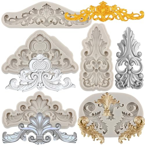 MYPRACS Barock fondant formar curlicues scroll spets silikonform filigran form för skulpterad blomma tårta kant dekoration cupcake topper godis choklad polymer lera tuggummipasta set med 5
