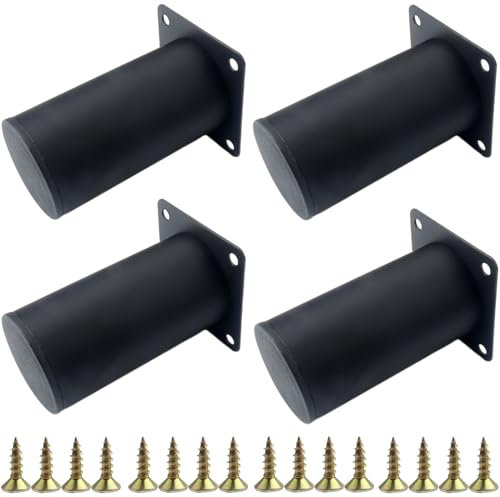 Roellgs Pieds de meubles ronds en métal noir avec vis de montage pour lit et plan de travail (10 cm) (10 cm), ro-19-6-19