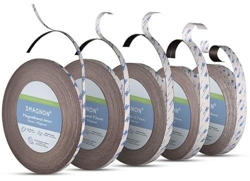 Smagnon - Magnetband Einzel oder Kombi in vielen Breiten, Magnete für Fliegengitter, Büro, Magnetwand oder Haushalt, Länge:5 Meter, Breite Magnetband:12.7mm Kombi