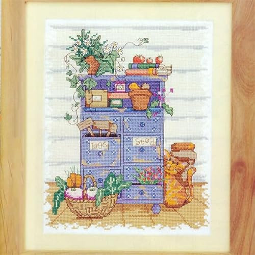 Lfynior Stickset Kreuzstich Küche 11CT Stickerei-Set 40cmX50cm Komplette Vorgedruckter Stick-Starter-Sets Stoff DIY Handarbeiten
