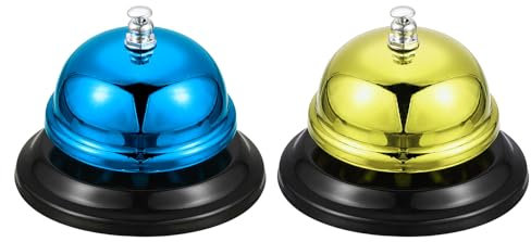 QUARKZMAN 2 Pcs Timbre de Llamada, 85mm/3.35 Timbre de Mesa Servicio Timbre para Restaurante Hotel Habitación Cocina Bar Fiesta Aula (Azul+Oro)