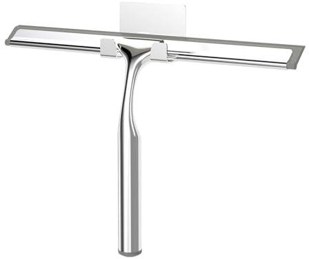 APLOP Premium 10-Inch Stainless Steel Shower Squeegee, Window Squeegee，Multi-Purpose Glass and Door Cleaner with Adhesive Hook for Bathroom