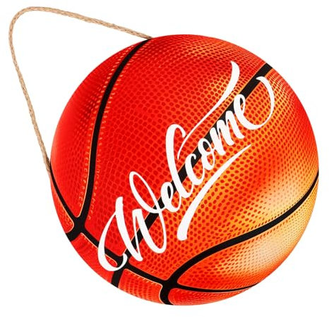 Levemolo Sports Welcome Sign Round Welcome Plaque Basketball Door Decor Rustic Farmhouse Ornament