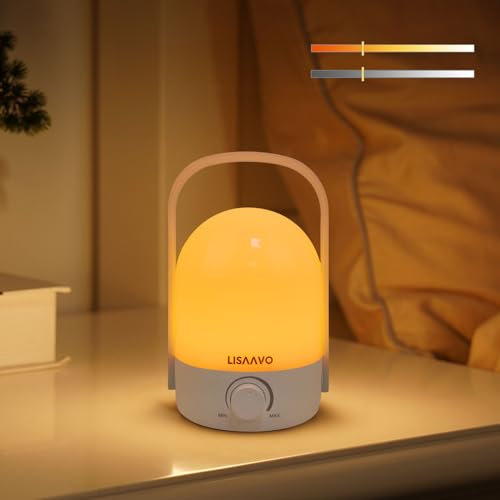 LISAAVO Cordless LED with Portable Handle, Nachttischlampe Dimmbar, 2 Lichtfarben, tragbares Nachtlicht für Schlafzimmer, Wohnzimmer, Büro und unterwegs, für Schlafzimmer und Festdekoration（Weiß）