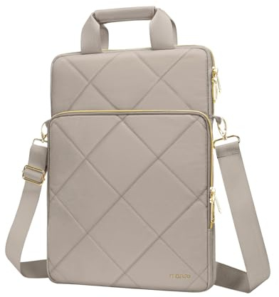 MOSISO Vertikale Laptoptasche 16 Zoll, 15-15,6 Zoll Laptop Schultertasche Kompatibel mit MacBook Pro 16 HP Acer Dell Lenovo ASUS,Rhombus Quilted Umhängetasche mit Fronttasche&Griff&Gürtel, Taupe Braun