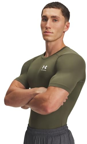 Under Armour Herren HeatGear Kompression Kurzarmshirt, wärmendes Unterziehshirt, schnelltrocknendes Funktionsshirt, leichtes Kompressionsshirt für Männer,Marine OD Green / / White,MD