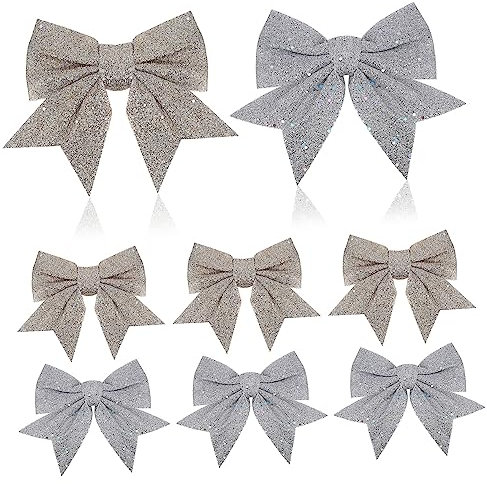 Zerodeko 8 Stück Weihnachtsbaum Deko in Champagnerfarben Silber Weihnachtskranz Schleifen Für DIY Party Tür Fenster Wand Schmuck Festliche Xmas Schleifen Anhänger