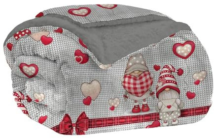 Home Tresor Coperta Plaid in Pile Invernale, Morbida e Calda, Finta Pelliccia Pelosa, Divano/Singola/Matrimoniale, Doppio Lato Flanella Sherpa - Una Piazza 150x200, Elfi e Cuoricini