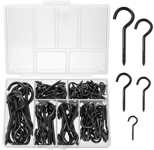 Lot de 115 crochets à vis, pour plafond, avec filetage en bois, crochets à visser, crochets en métal pour suspendre, pour plantes suspendues, tasses à thé, clés (D)