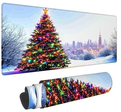 Blanco Alfombrilla Ratón XXL 1600 x 800 mm, Alfombrilla Ratón Gaming Escena de Nieve Mouse Pad, Alfombrilla Escritorio Antideslizante, Alfombrilla Raton con Bordes Cosidos Jugadores, PC, Oficina F-266