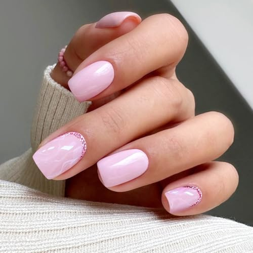 JMEOWIO Nagelfolie Rosa Glitter French Tip Gel Nail Nagelfolien Selbstklebend Nagelsticker Uv Härtend Dekoration Nageldesign Zubehör
