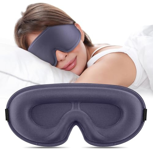 Oumida 3D Schlafmaske für Seitenschläfer, Verstellbares Gummiband, lichtblockierend und Atmungsaktiv, Augenmaske für Männer Frauen, für Reisen, Büro, Yoga (Blau Grau)
